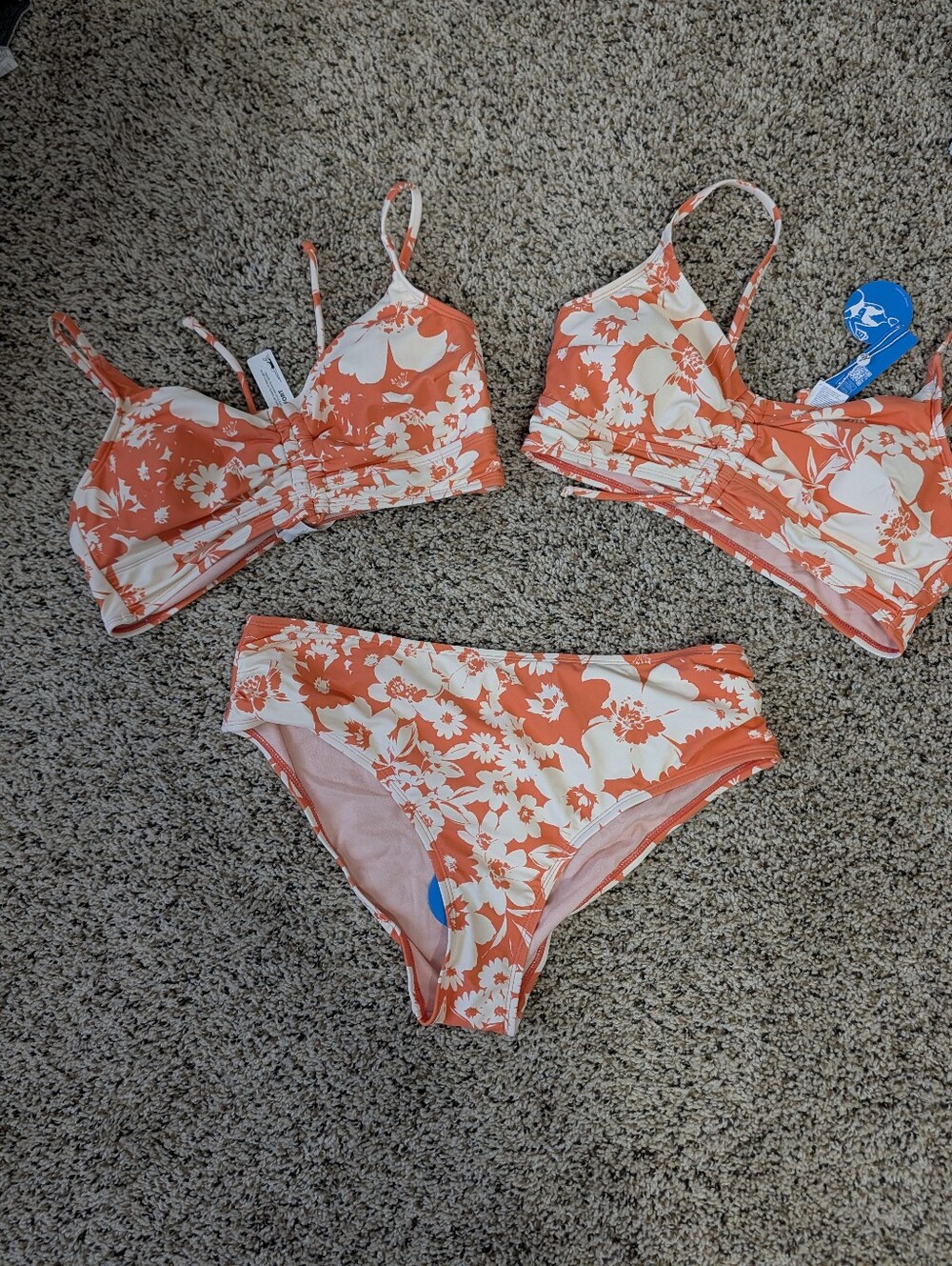 Cupshe Orange and Cream Floral Bikini Set - Sizes In Pics